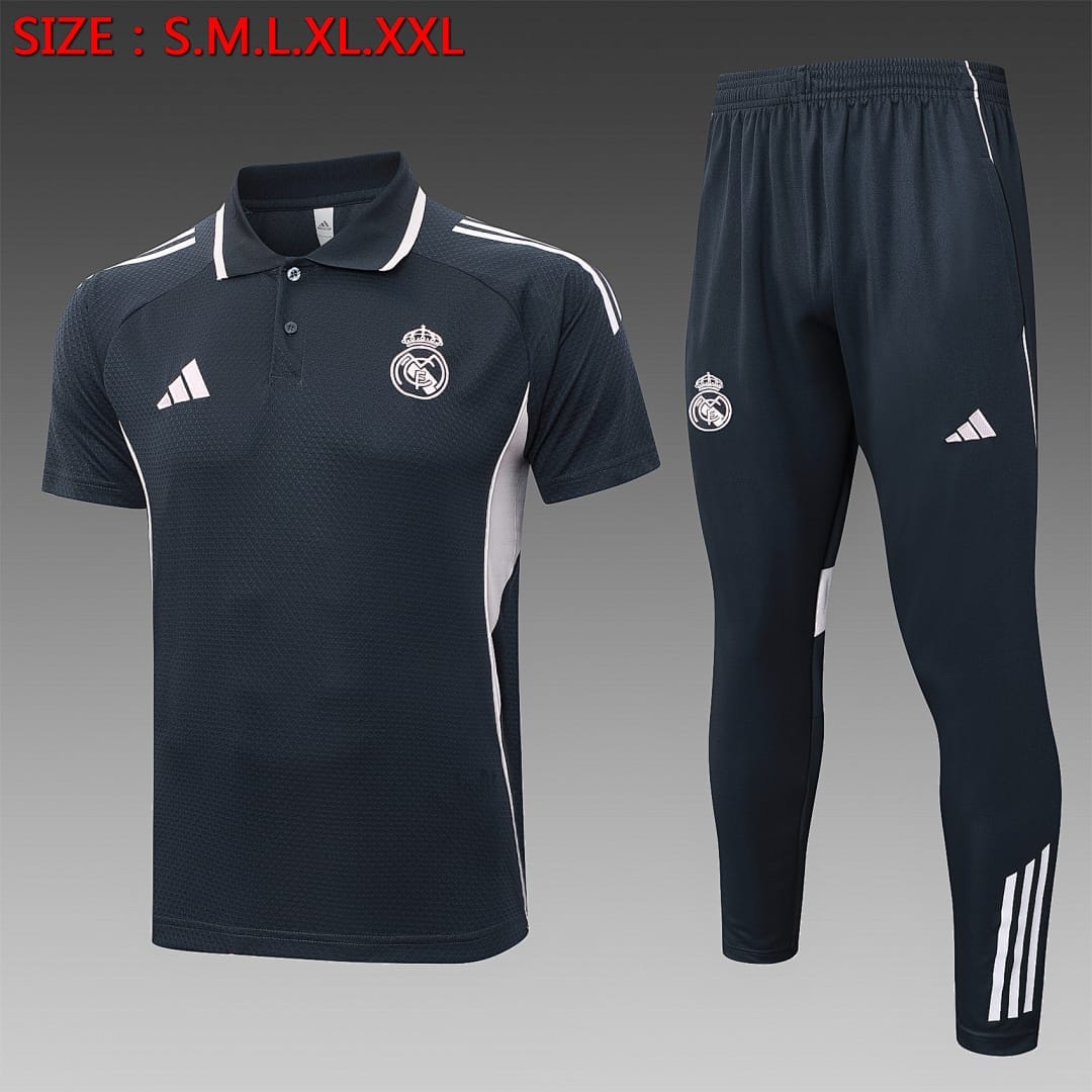 Real Madrid 25/26 Polo · Gris Oscuro